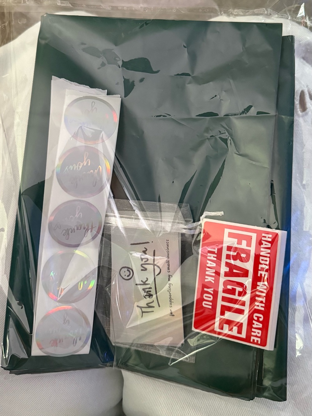 Dark Green Mailing/Poly Bag with Thank You/Fragile Stickers, s-lg
